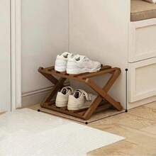 Bamboo No-Assembly Folding Shoe Rack, Suitable For Home Living Room, Entryway, Doorway, Bedroom Storage - Brown - View 11