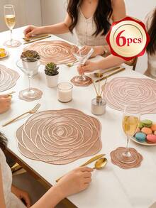 1-6pcs Gold Rose Hollow Placemats, Luxury Modern PVC Irregular Flower Heat-Insulating Non-Slip Table Mats, Suitable For Wedding, Dinner Party, Christmas, Valentine's Day Table Decor, All Seasons - Multicolor - View 15