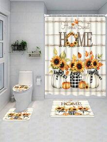 1/4pcs Thanksgiving Harvest Pumpkin Shower Curtain Set, With 12 Hooks Waterproof Polyester Bath Curtain, Bathroom Curtain, Privacy, Thickened, Durable Quick Dry, 180*180cm Size - A - View 8