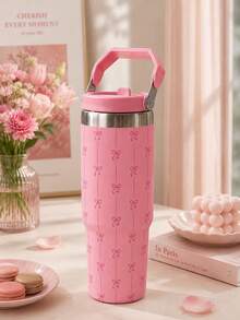 SCALON 30oz/900ML 1PC Large Capacity Straw Insulated Tumbler, With Handle And Straw, Portable Stainless Steel Vacuum Leak-Proof Drinking Cup, Ice Tumbler, Travel Mug, Stainless Steel Insulated Hot And Cold Cup, Coffee Mug, Suitable For Travel, School, Office, Outdoor, Gym, Home And Other Scenarios, Gift For Friends, Family, Holiday Gift, Birthday Gift (Includes Straw) Ideal Christmas/Halloween Gift, All Season Use - View 2