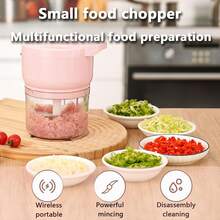 Procesador de alimentos inalámbrico, picadora de alimentos eléctrica multifuncional, cortador de alimentos recargable, picadora de vegetales, utensilio de cocina, adecuado para chiles, carne, especias, cebollas, disponible en tres colores, un imprescindible para el hogar. - Verde - Ver 9