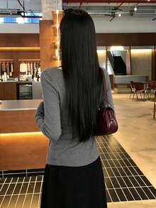 Women's Long Sleeve Lace T-Shirt 2 In 1 Top, Early Autumn - Grey - View 11