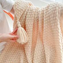 1 Peça Manta de Tricô com Borlas | Manta Macia Texturizada Tecida, Design com Borda de Borlas, Adequada para Sofá, Cama, Quarto, Sala de Estar, Escritório, Dormitório, Múltiplos Tamanhos Disponíveis - Caqui - Visão 6