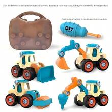 Juego de juguetes de vehículos de ingeniería DIY para niños, desmontable y ensamblable, juguete educativo de ensamblaje con tornillos para desarrollar la habilidad manual y el pensamiento lógico, modelo deslizante desmontable interactivo para padres e hijos, regalo creativo de cumpleaños y fiesta para niños de 3 a 12 años - Multicolor - Ver 12