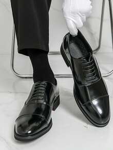 Men's Business Thick Sole Formal Loafers, PU Leather Shoes For Daily Wear And Parties - Black - View 2