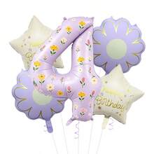 40 Inch Pastel Printed Number Foil Balloon Set, Floral & Heart Pattern Digital Mylar Balloons With Daisy Flower & Happy Birthday Star Balloons, Neutral Milestone Birthday Party Decorations, Photo Booth Supplies - Flower Balloon - View 30