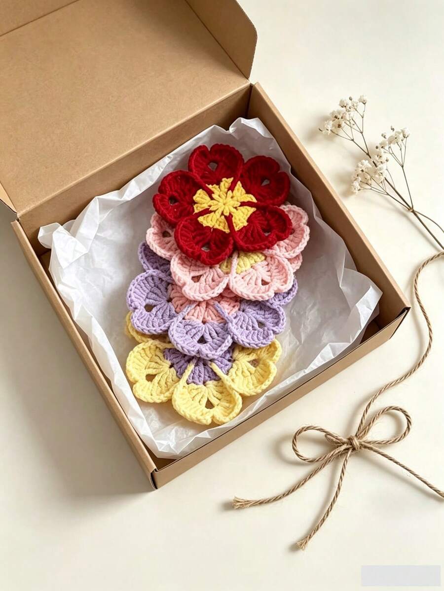 Handmade Floral Crochet Coasters, Cute Knitted Floral Heat-Resistant Coasters, Bohemian Style Tabletop Decor, Suitable For Coffee And Tea Cups, Cute Housewarming Decoration, Meaningful Handmade Gift, Suitable For Halloween, Christmas, Holiday Parties