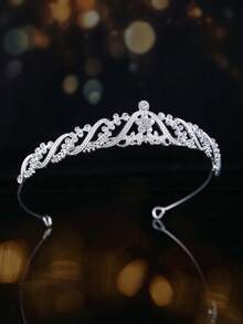 1 pieza Diadema de corona pequeña de aleación con strass, adecuada para fiestas, cumpleaños y bodas - Plateado - Ver 3
