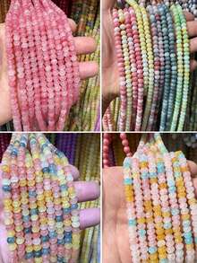 1 Strand Approx. 158pcs 5x8mm Glass Faux Natural Stone Cracked Effect Multicolor Round Beads Loose Beads For Jewelry Making DIY Necklace Bracelet Earrings Accessories Women Gift - DIY Bead Kit - View 2
