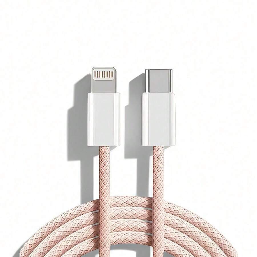 Lightning 快充傳輸線 Type-C 快速充電 高密度編織彩色 PD 快充線 適用於 iPhone 14/13/12/11 等系列 Lightning 傳輸線 - 粉色 - 查看 1