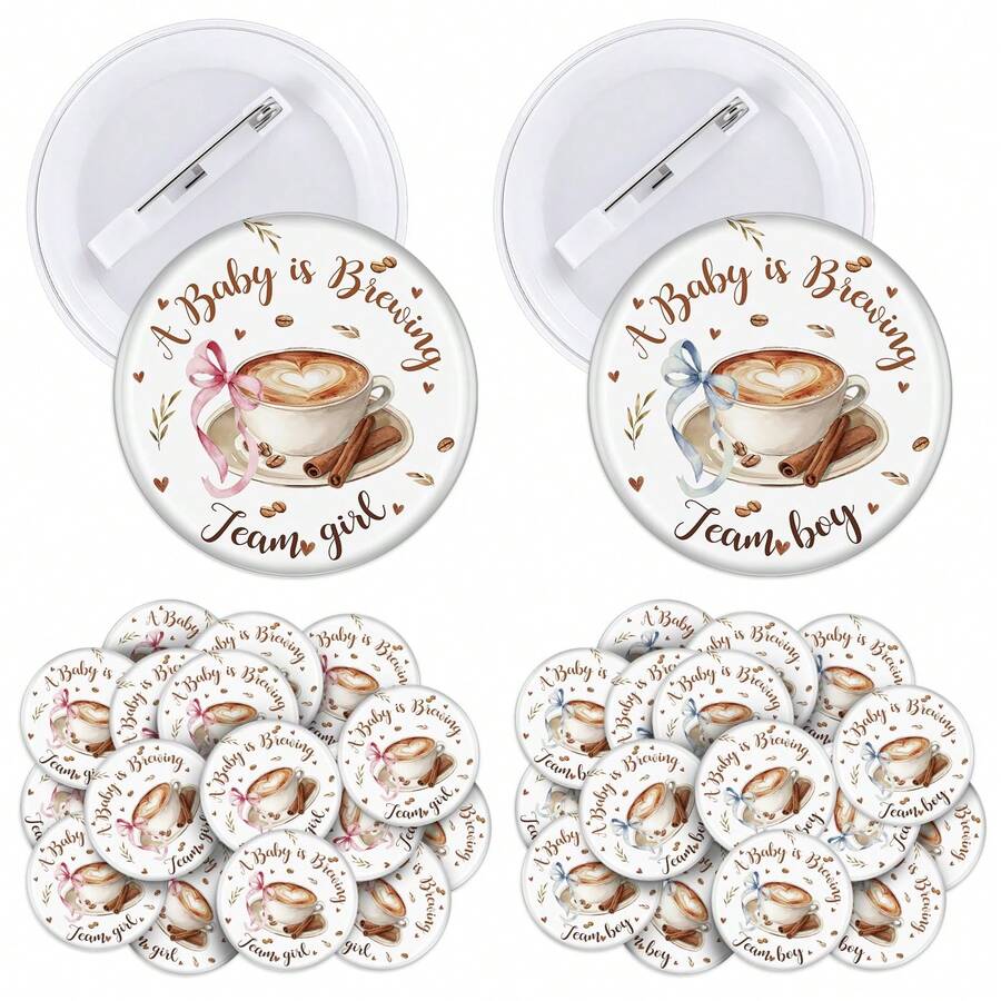 10/20 Pcs A Baby Is Brewing Gender Reveal Pins, Funny Baby Shower Team Gender Reveal Decorations For Party Supplies, Team Boy Or Girl Button Pins - Multicolor - View 1
