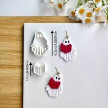 2/3pcs Creative Halloween Ghost Clay Cutters, Autumn Halloween Series Pattern Clay Molds, Perfect For Handmade Halloween Jewelry Making, Delicate And Exquisite Ghost Pattern With Bow - White - View 2