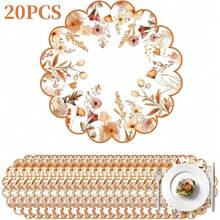 20/50Pcs 13.5 Inch Orange Autumn Harvest Floral Border Placemats, Disposable Tea Party Placemats, Suitable For Table Setting, Event Party, Wedding, Wedding Banquet, Birthday Decoration - View 15