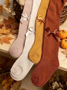 4/1pc Girl's/Girls' Autumn/Winter Snug Fit Leggings, Retro Maillard Color Palette Sweet & Cute Girls' Tights, Suitable For Daily Wear - Multicolor - View 7