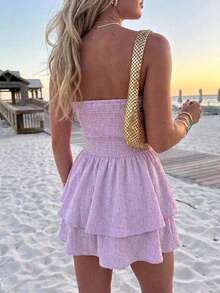 Strapless Tiered Ruffle Back Detail Mini Dress - Purple - View 2