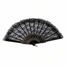 1pc Vintage French Lace Tassel Folding Hand Fan, Portable All Season, Suitable For Dancing - Multicolor - View 3