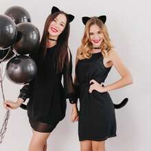 Cat Ear Headband And Tail Bell Collar Set, Women's Black Cat Ear And Tail Costume Set, Cat Themed Costume Accessories, Suitable For Halloween Party And Adult Women Cosplay Events - Multicolor - View 3