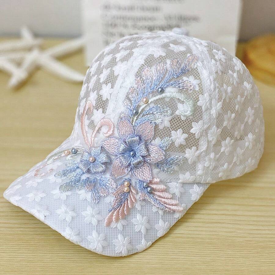 1 buah Topi Baseball Renda Tipis Musim Panas Baru untuk Wanita, Topi Baseball Jaring Berbordir Bunga, Bernapas, Gaya Korea, Topi Pelindung Matahari - MultiWarna - View 1
