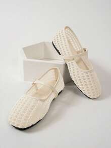 Summer New Ballet Style Flat Shoes For Women, Mesh Buckle Design, Suitable For Daily Wear And Commuting - White - View 4