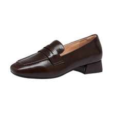 CAMEL CROWN Women's Summer British Style Loafers With Chunky Heels, Height-Increasing, Slip-On Style, Commuter Shoes - Brown - View 6