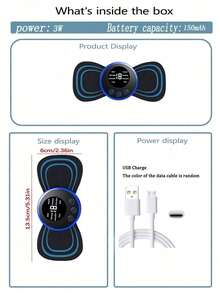 AXH Patch Pijat Baru dengan Layar LCD, Alat Pijat Leher EMS, Perangkat Pijat Elektrik untuk Leher dan Punggung, Stimulator Otot Pulsa 8 Mode, Portabel, Kapasitas Baterai: 150mAh - Hitam - View 8