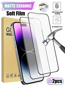 2片裝陶瓷磨砂HD螢幕保護貼，相容 14 Pro Max，防眩光、防指紋強化玻璃，耐刮損，相容手機殼，觸感滑順，相容 18/17/16/15/14/13/12/11，手機配件，日常必需品 - 無色 - 查看 9