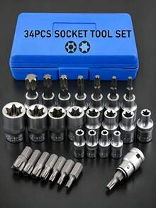 34pcs Torx Socket & Bit Set, Includes E-Type Sockets And Star Bits, Durable Plastic Storage Case, Professional Automotive Repair Tool, Suitable For Brake Calipers, Engine Cylinder Head, Motorcycle ATV Mechanical Disassembly - A-34 Pieces - View 6