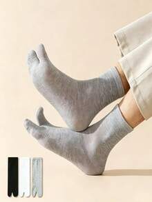 Japanese Style Men's Split Toe Socks, Mid-Calf Pure Cotton, Breathable Anti-Pilling Black White Grey Versatile Two-Toe Socks - Multicolor - View 2