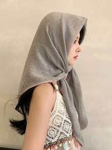 1pc/2pcs Solid Color Stitching Design Square Scarf 85cm, Lightweight Style, Suitable For Daily Use As Sun Protection Shawl, Headscarf Or Fashion Accessory, Also A Great Gift For Friends And Family; Can Be Used As Casual Headband Or Soft Headscarf/Veil To Match Robes. - Monochrome - View 12