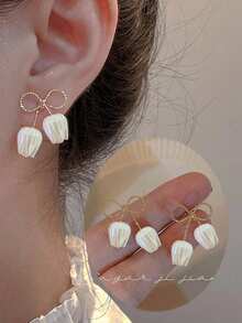 2pcs Topshiny Bow & Flower Decor Stud Earrings Valentines,Mom,Mother,Mother's Day,Gift - Multicolor - View 5