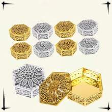 12pcs Mini Gold/Silver Hollow Plastic Gift Boxes, Wedding Candy Boxes, Creative Souvenir Candy Boxes, Wedding Favors - Multicolor - View 1