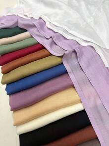 1 pieza Pañuelo musulmán de borde ancho de doble cara, casual, cómodo, versátil, de unicolor, delgado, transpirable, suave, para uso diario, vacaciones y viajes, envoltura para la cabeza, primavera y verano, nuevo pañuelo para mujer - Multicolor - Ver 1