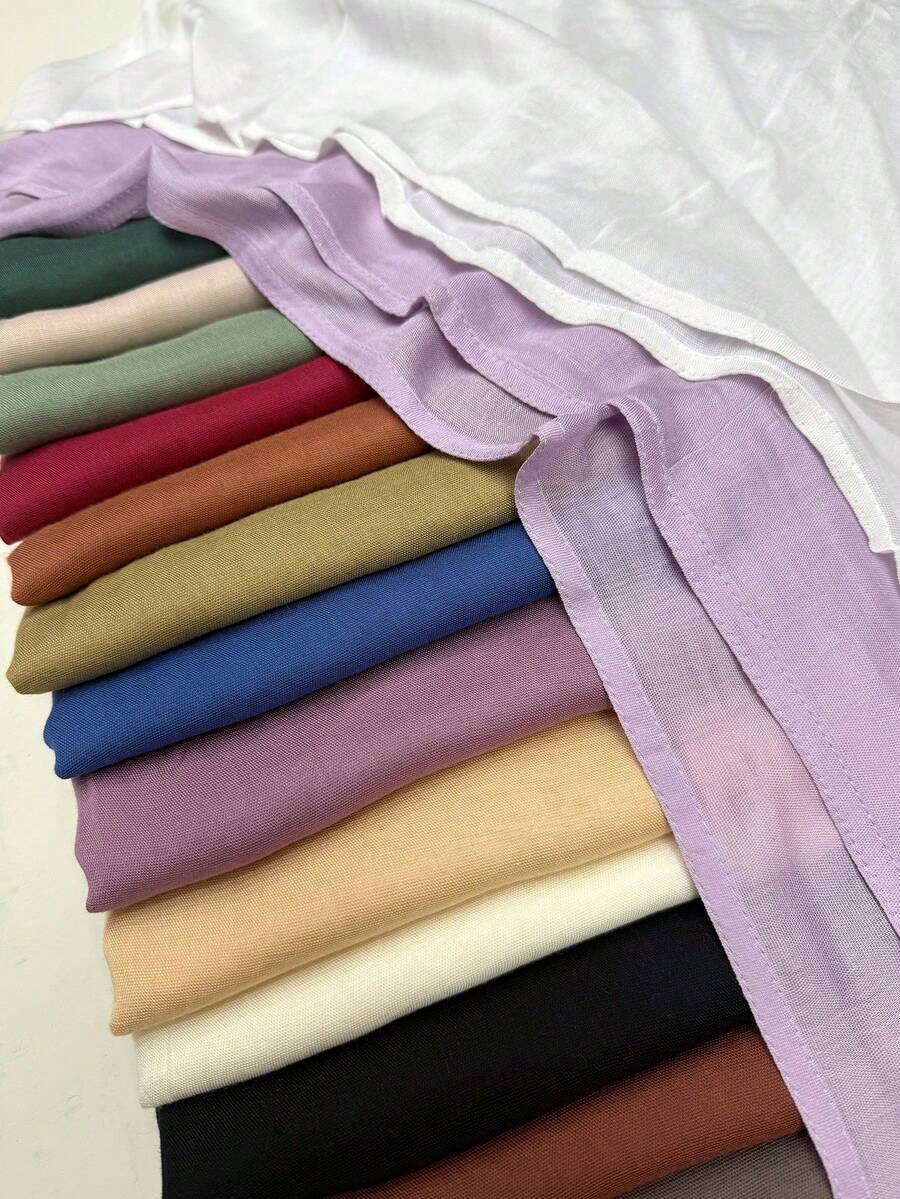 1 pieza Pañuelo musulmán de borde ancho de doble cara, casual, cómodo, versátil, de unicolor, delgado, transpirable, suave, para uso diario, vacaciones y viajes, envoltura para la cabeza, primavera y verano, nuevo pañuelo para mujer - Multicolor - Ver 1