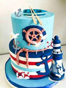 11pcs Nautical Theme Cake Decor Set, Sailboat Lighthouse Seagull Baking Cake Decoration Set, Suitable For Nautical Theme Birthday Cake Decoration, Cute Realistic Mini Figurines - Multicolor - View 6
