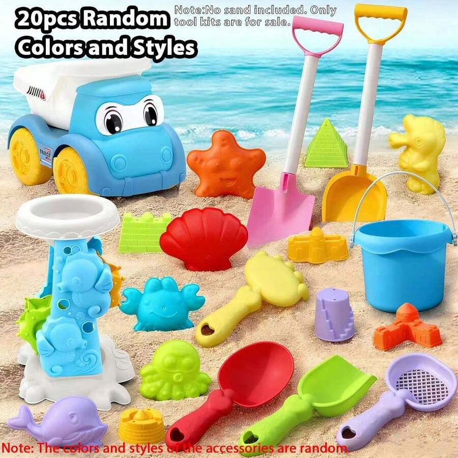 20Pcs Kids Beach Toy Set(No Sand Included), Beach Building Kit With Bucket Shovel & Beach Car, Indoor Outdoor Toys(Random Color), Birthday All Holiday