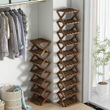 Bamboo No-Assembly Folding Shoe Rack, Suitable For Home Living Room, Entryway, Doorway, Bedroom Storage - Brown - View 3