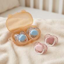 2pcs TRITAN Baby Pacifiers With Storage Box, Day And Night Use, 2 Styles Available: Round And Orthodontic Pacifiers, Baby Pacifiers With Storage Box - Multicolor - View 1
