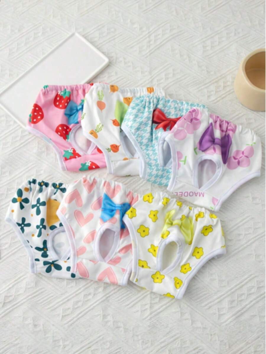 7-Pack Of Washable Dog Briefs With Cute Pet Prints, Excellent Water Absorption, Reusable, Leak-Proof, Suitable For Small And Medium-Sized Dogs. - Multicolor - View 1
