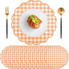 20/50Pcs 13.5 Inch Fan-Shaped Plaid Disposable Placemats, Suitable For Table Setting, Event Party, Wedding, Wedding Banquet, Birthday Decoration, 4 Colors Available - View 12