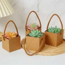 10/25/Pcs Succulent Packaging Bags Gift Boxes,Mini Square Kraft Paper Baskets With Handles, Suitable For Plants, Candies, Weddings, Bridal Showers, Parties And Other Events As Guest Favors.Packaging Bags. 50pcs(25 Bags +25 Ropes) - Multicolor - View 3
