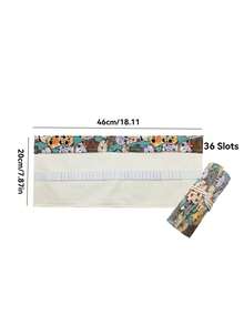 1pc Cartoon Cat Print Roll Up Pencil Case, Multi Slots Canvas Drawstring Pen Wrap, Dual-Use Portable Makeup Brush Storage Bag For Art Painting - Multicolor - View 7