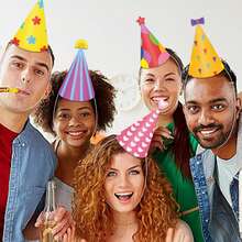 9pcs New Birthday Party Decorative Hat Color Birthday Theme Party Paper Hat Decorative Photo Props Party Small Gifts Birthday Gifts. - Party Hat - View 4