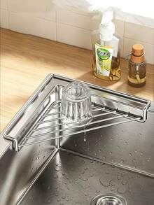 1 buah Rak Organizer Wastafel Dapur Stainless Steel, Tempat Penyimpanan Keran Multifungsi, Dapat Menampung Lap Piring, Spons, Spons Cuci Piring, Desain Drainase Berongga Mencegah Penumpukan Air, Hemat Ruang dan Rapi, Keranjang Penyimpanan Alat Pembersih Meja Dapur Rumah Tangga - MultiWarna - View 4