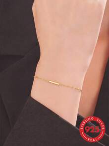 1pc S925 Sterling Silver Minimalist Geometric Rectangular Bracelet For Women, Niche Ins Cold Style, Casual Party Commute Elegant Low-Key High-End Accessory, Delicate Jewelry Gift For Best Friend Girlfriend - Geometry - View 7