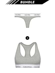 Calvin Klein [Bundle] Brave Soul Women's Thong + Claudia Unlined Bralette - Grey heather+Grey - View 1