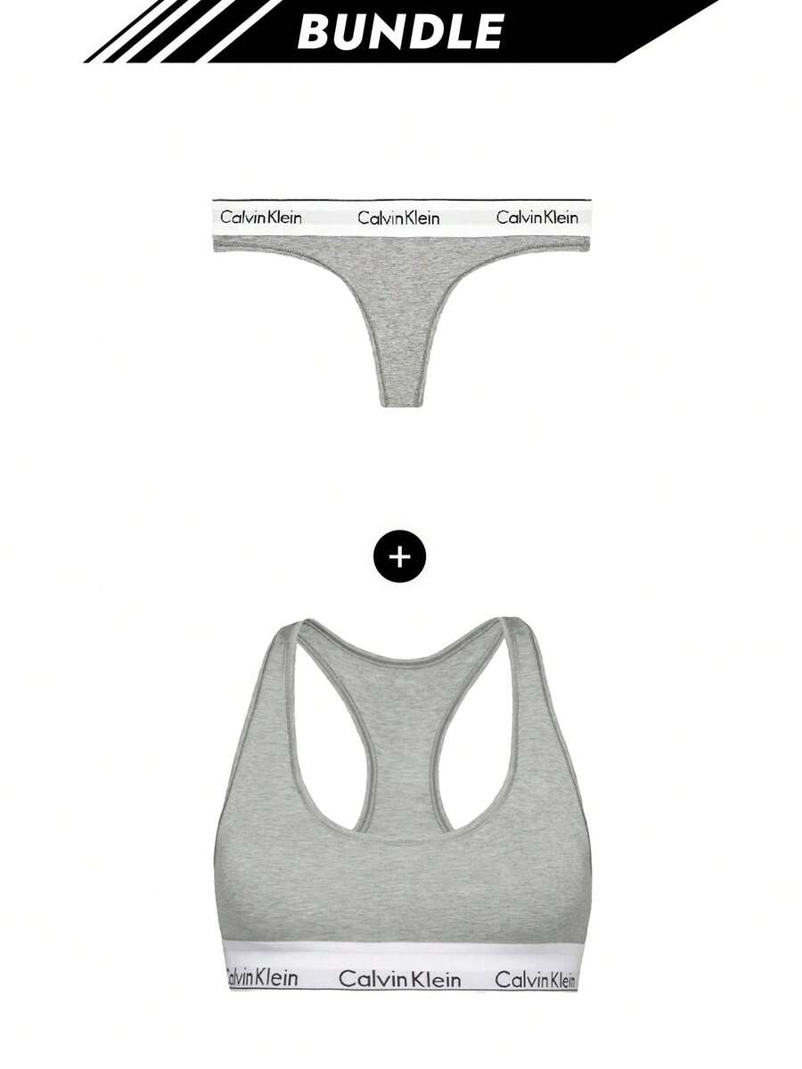 Calvin Klein [Bundle] Brave Soul Women's Thong + Claudia Unlined Bralette - Grey heather+Grey - View 1