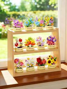 12pcs Micro Particle Flower Potted Building Blocks, Mini Particle Assembly, ABS Material, Suitable For Children 6+ Years Old, Develop Hands-On Ability, Can Be Desktop Decor, Window Display Collection, Holiday Small Gift, Gift Box Packaging - Multicolor - View 5