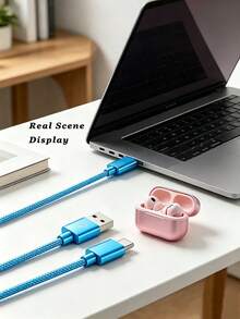 3入 USB Type-C 快充線（尼龍編織 3.3ft/6.6ft/10ft），USB-A 轉 USB-C 充電數據線，相容 Galaxy S25/S24/S23/S22/S21 手機，適用 16/16 Pro Max/15/15 Plus/15 Pro/15 Pro Max，適合車用/辦公桌/旅行/室內/戶外手機配件 - 藍+白+香檳金 - 查看 6