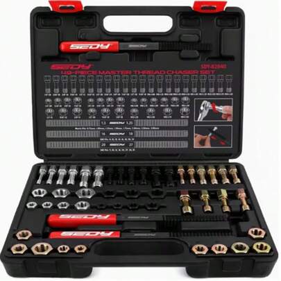 SEDY Thread Repair Thread Chaser Tool Set - 49pc Thread Cleaner Re-Threading Master Kit Metric SAE Bolt Restorer File Nut Chaser For Automotive Wheel Studs Spark Plugs Engine Standard Thread UNC UNF