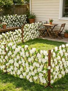 1pc Artificial Cherry Blossom Expandable Wooden Lattice Fence, Outdoor Privacy Protection Floral Screen, Decorative Fence With Artificial Hedge And Floral Concealment Function, Expandable Flower Rack, Suitable For Balcony, Patio And Outdoor, UV Resistant Fence, Privacy Screen, Suitable For Garden, Wedding Decoration Background, Home Garden Decoration - Multicolor - View 9